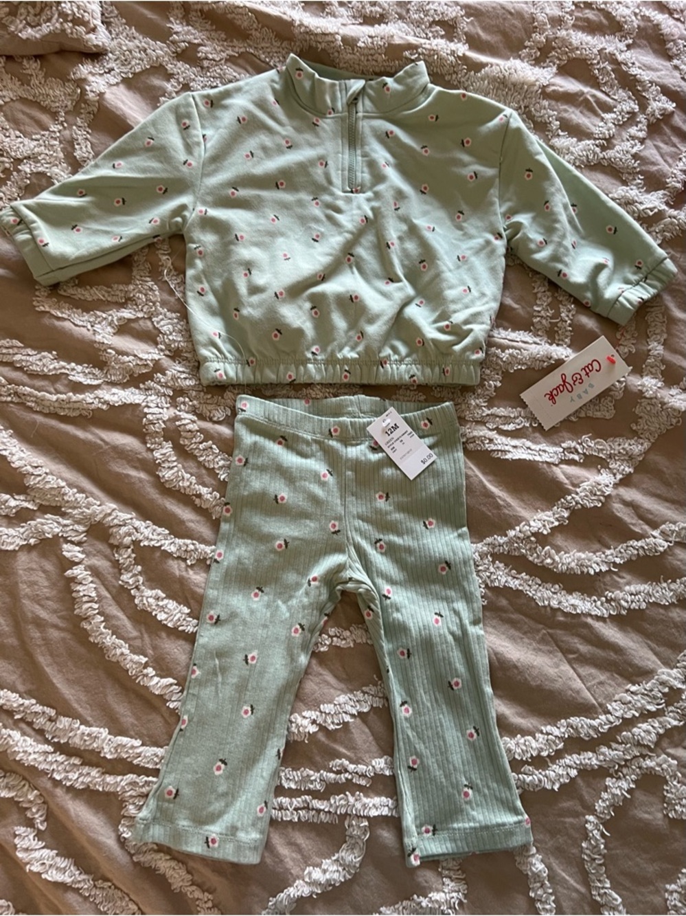 NWT Cat & Jack Mint Floral Outfit 12 Months